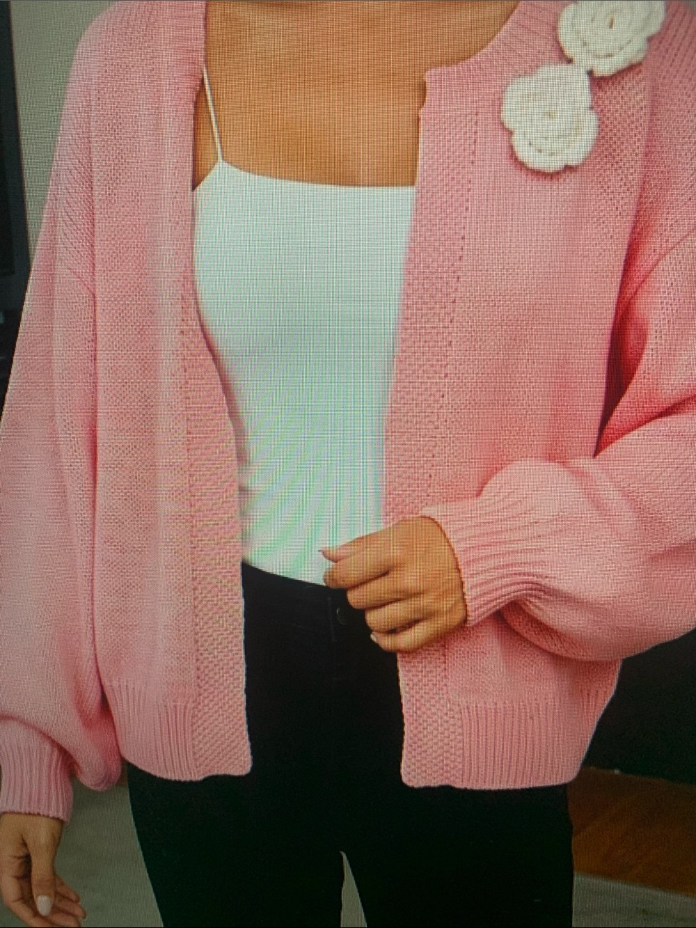 Pink Cropped Open-Front Women's Cardigan Sweater